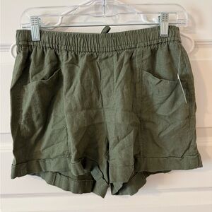 Olive Green Linen Blend Women's Shorts